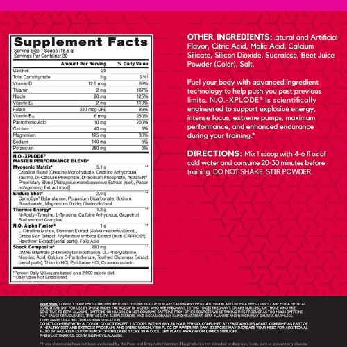 No xplode Pre workout supplement facts