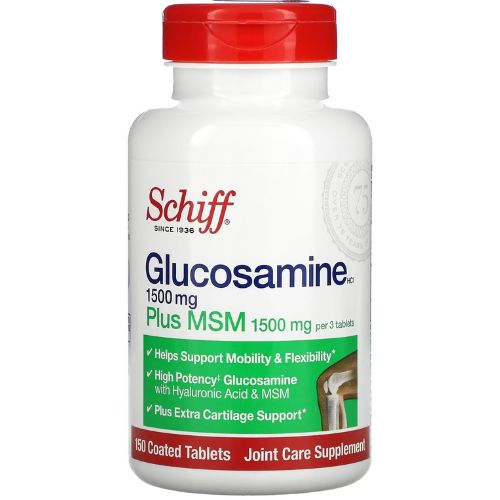 Schiff, Glucosamine 1500mg Plus MSM and Hyaluronic Acid, (150 Tablets)
