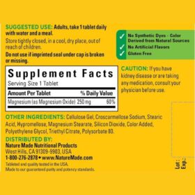Nature Made magnesium 250 mg tablet supplement facts