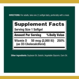 Nature's Bounty Vitamin D3 2000 IU supplement facts