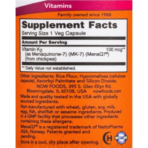 now mk-7 vitamin k-2 100 mcg supplement facts