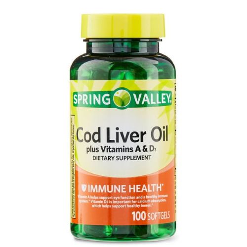 Spring Valley Cod Liver Oil plus Vitamins A & D3 (100 Softgels)