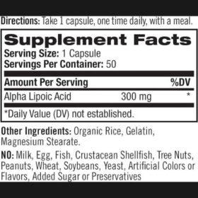 Natrol Alpha Lipoic Acid 300mg Capsule Supplement Facts