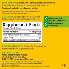 Nature Made Folic Acid 400 mcg Tablet Supplement Facts