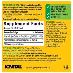 Nature Made Vitamin D3 K2 Supplements facts