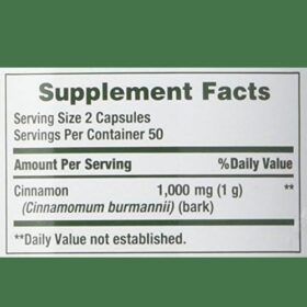 Nature's Bounty Cinnamon 1000mg Capsule supplement facts