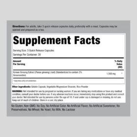 Piping Rock Authentic Korean Panax Ginseng 1500mg capsules supplement facts