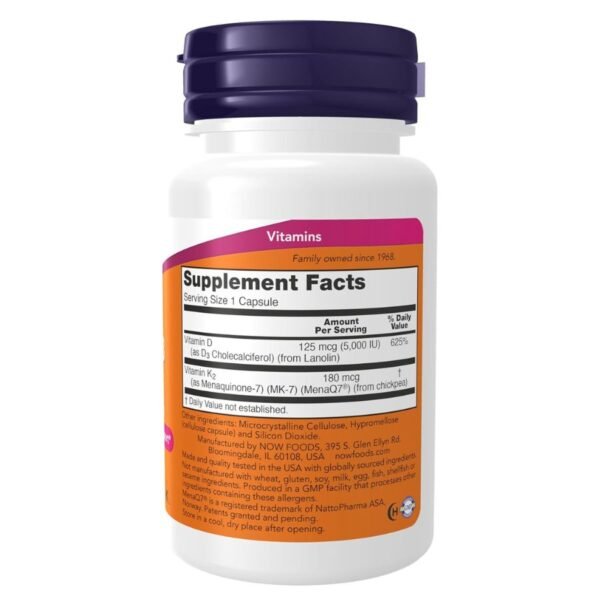 NOW Foods, Mega D-3 & MK-7 Capsules supplement facts