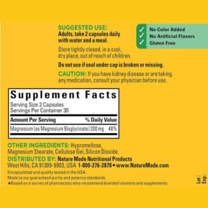 Nature Made Magnesium Glycinate 200 mg Capsules supplement facts