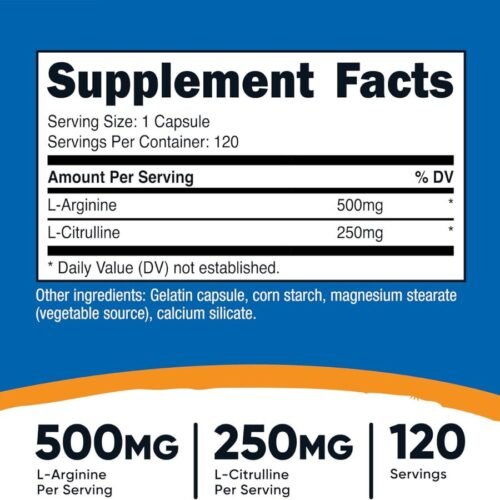 Nutricost L-Arginine L-Citrulline Complex 750mg (120 Capsules)