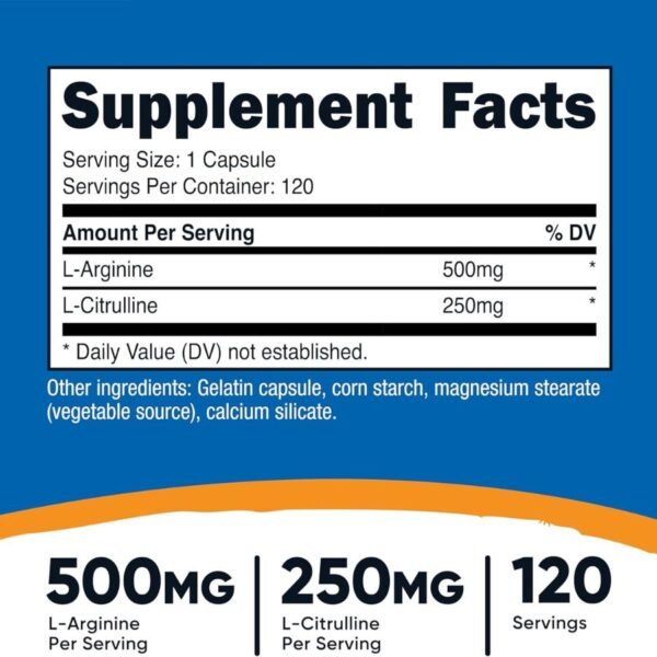 Nutricost L-Arginine L-Citrulline Complex 750mg (120 Capsules) Nutricost L-Arginine L-Citrulline Complex 750mg (120 Capsules)